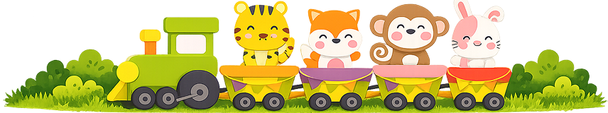 Cartoon train and grass decoration